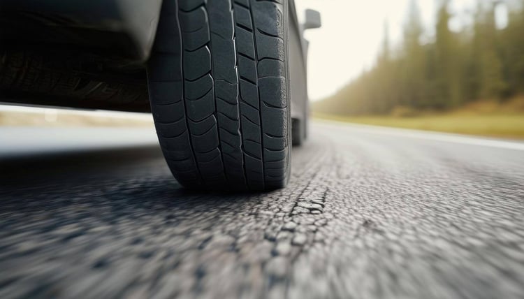 This image shows the image of a tyre as it moves on the road. The objective is to represent movement or velocity.