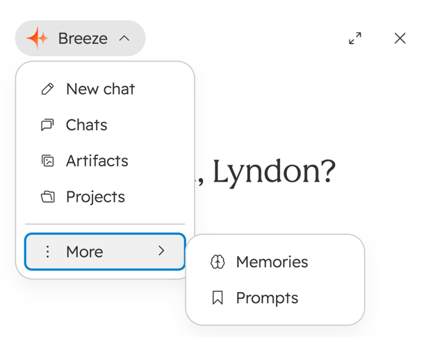 Breeze Memories, prompts and projects screenshot
