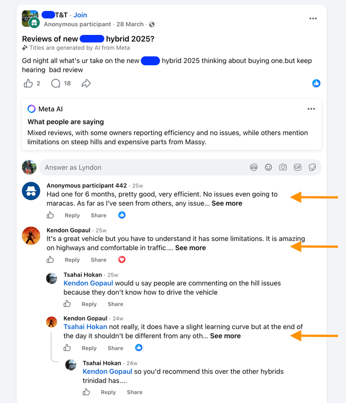 Facebook Group Chat on Hybrid Vehicles